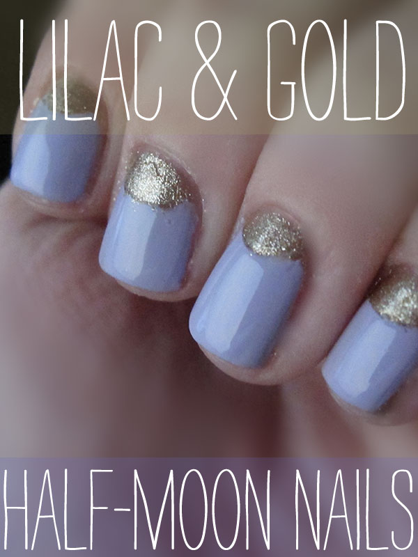 Lilac And Gold Half Moon Nail Art Design