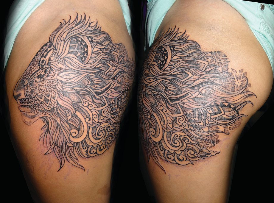 Lion Head Paisley Pattern Tattoo