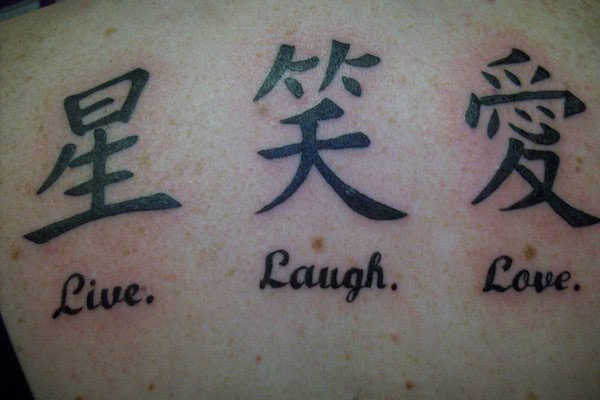 Live Laugh Love In Chinese Language Tattoo