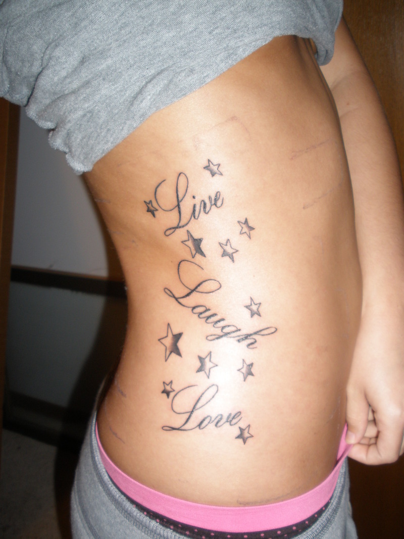 Live Laugh Love With Stars Tattoo On Side Rib