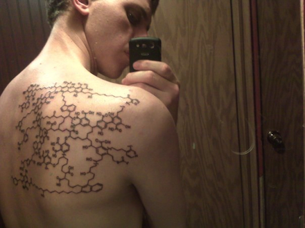 Long Chemistry Equation Tattoo On Upper Back