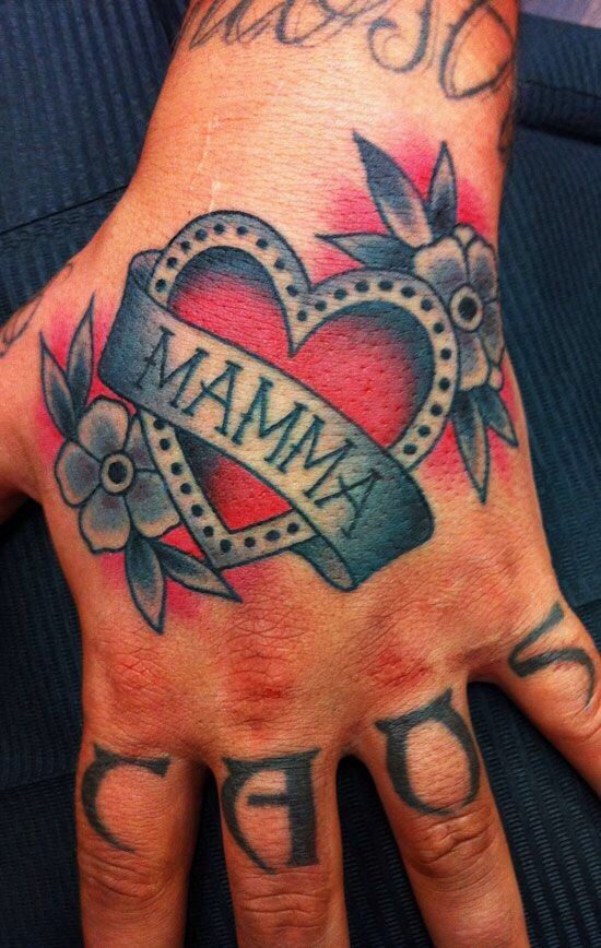 Love Mom Traditional Tattoo On Hand