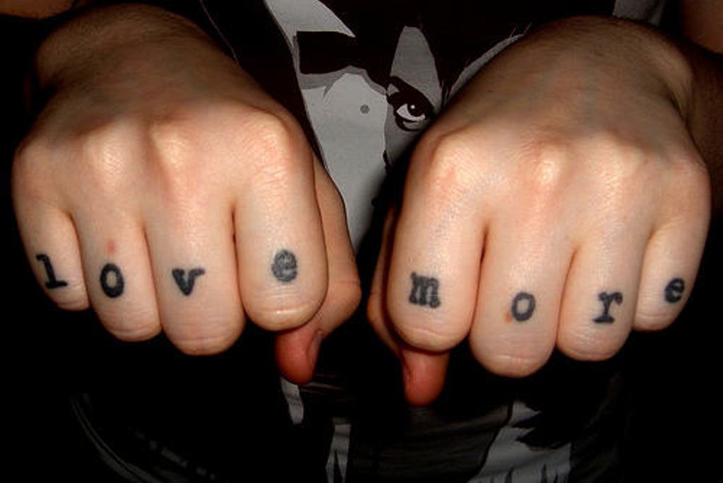 Love More Tattoo On Both Hand Fingers