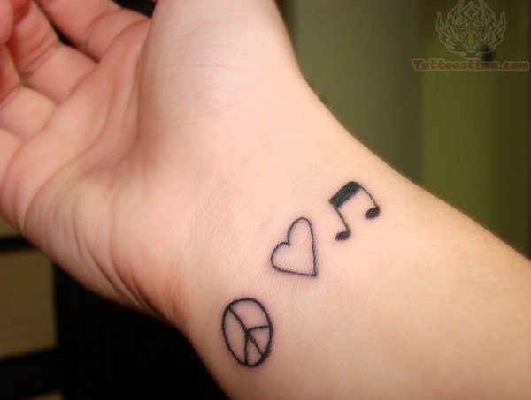 Love Music Peace Tattoo On Wrist