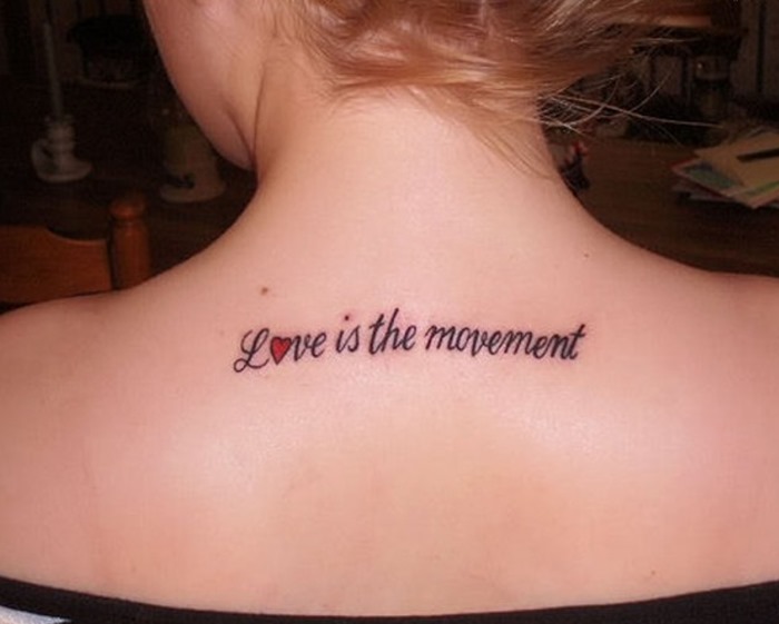Love Quote Tattoo On Upper Back For Women