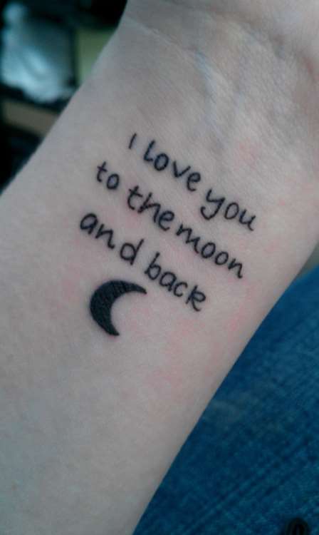 Love Quote With Half Moon Tattoo On Wrist