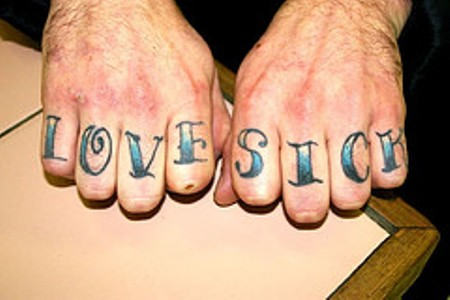 Love Sick Tattoo On Fingers