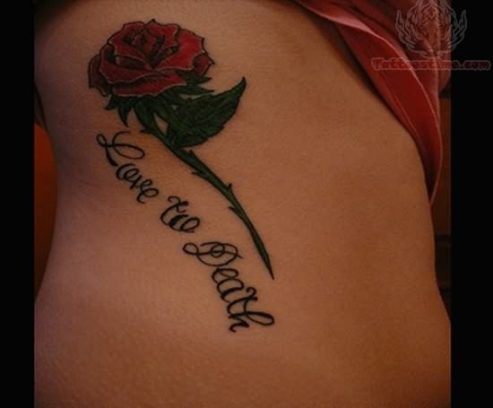 Love To Death With Red Flower Tattoo For Women