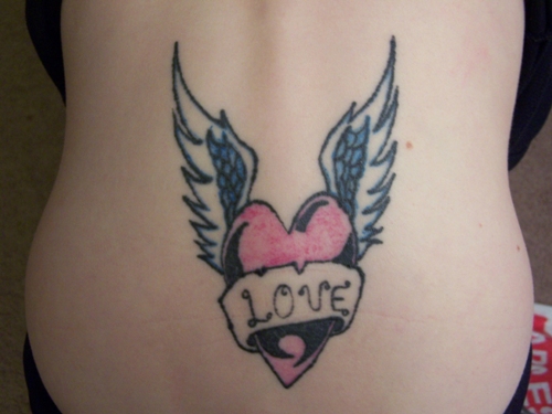 Love Wings Tattoo On Lower Back