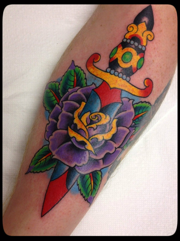 Lovely Dagger Traditional Tattoo