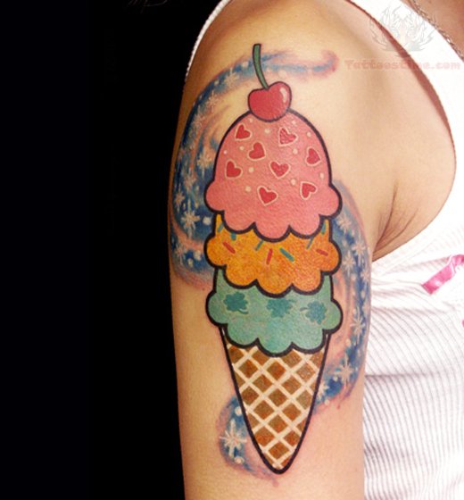Lovely Ice Cream Tattoo On Right Half Sleeve