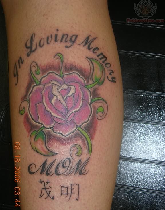 Lovely Memorial Mom Rose With Symbol Tattoo On Arm Sleeve