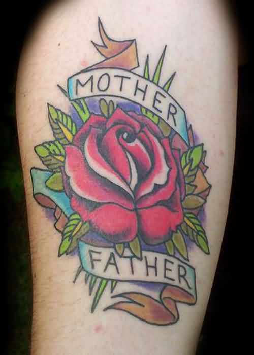 Lovely Mom Father Banner With Rose Tattoo