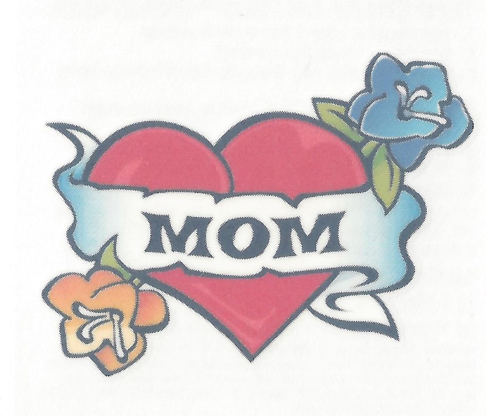 Lovely Mom Heart With Flowers Tattoo Stencil