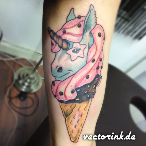 Lovely Unicorn Ice Cream Cone Tattoo