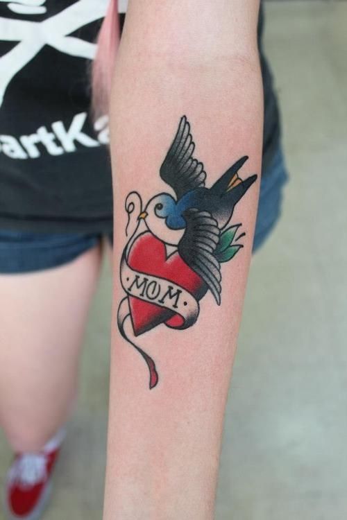 Loving Mom Bird Tattoo On Forearm