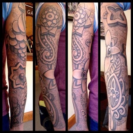 Magnificent Paisley Pattern Flower Tattoo On Full Sleeve