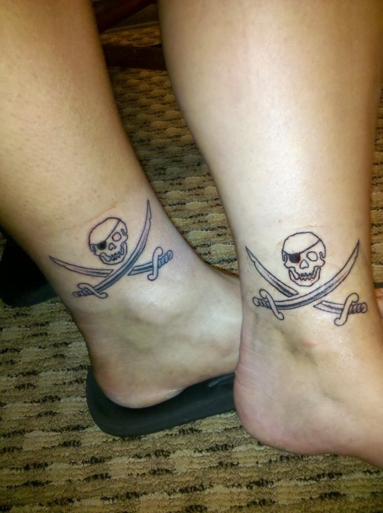 Matching Jolly Roger Tattoos On Ankles