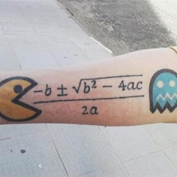 Math Quardratic Formula Equation With Pac Man Tattoo On Forearm