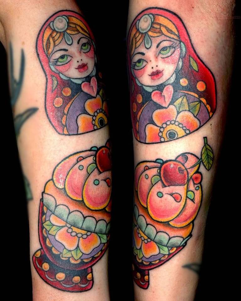 Matryoshka And Ice Cream Tattoo On Arm
