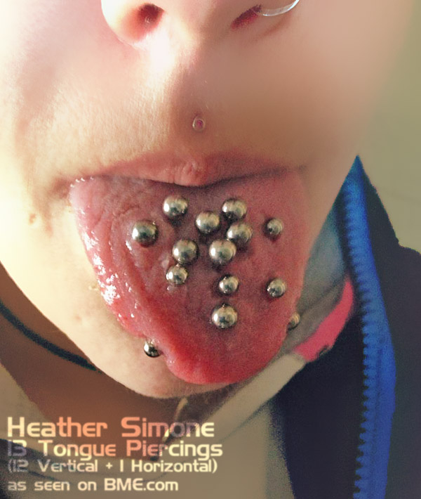 Medusa And Multiple Tongue Piercing With Silver Studs