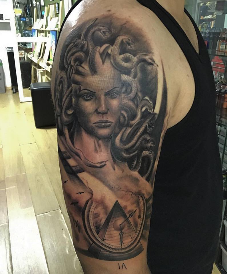 Medusa Tattoo On Right Half Sleeve by Luis K. Osorio