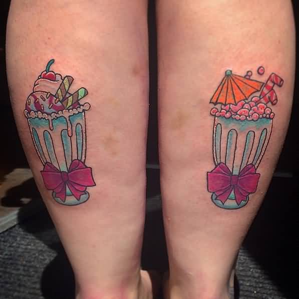 Milkshake And Ice Cream Tattoos On Back Legs