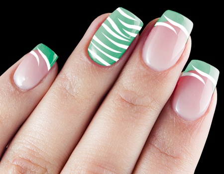 Mint Green And White Zebra Print Nail Art