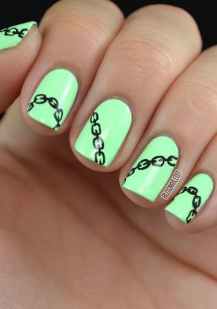 Mint Green Nails With Chain Design Nail Art Idea