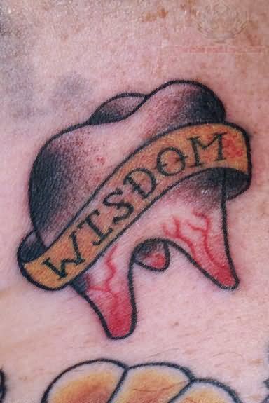 Molar And Wisdom Banner Tattoo