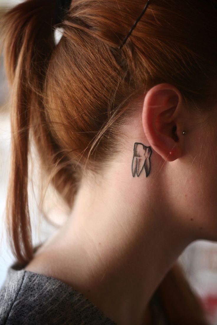 Molar Tooth Tattoo Behind Ear For Girls