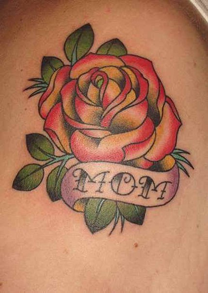 Mom Banner With Rose Flower Tattoo