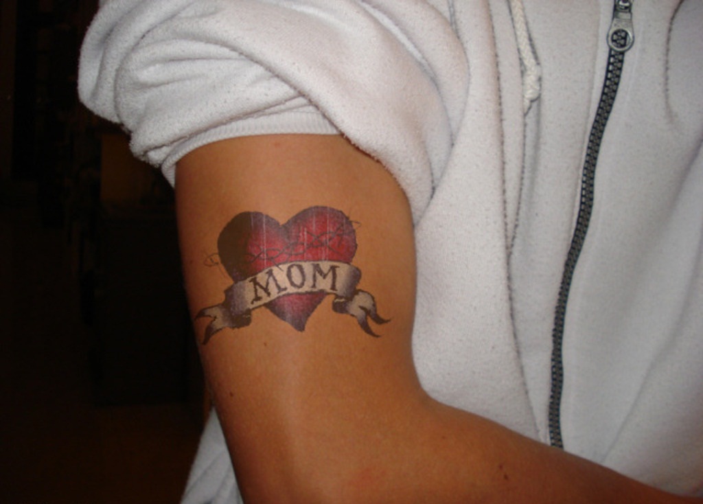 Mom Heart Tattoo On Half Sleeve