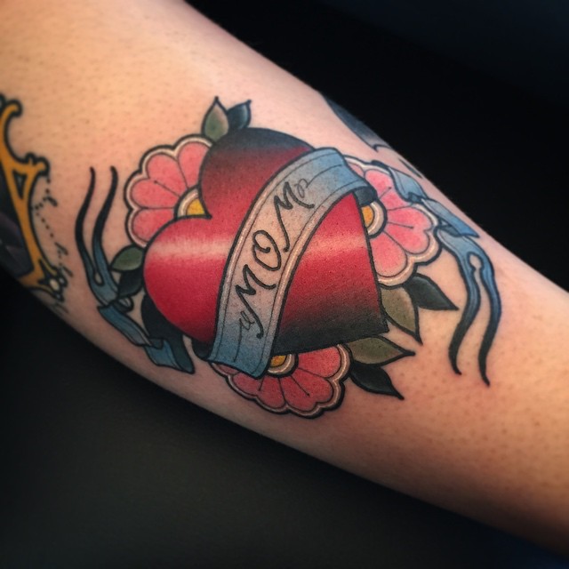 Mom Heart Traditional Tattoo On Arm Sleeve