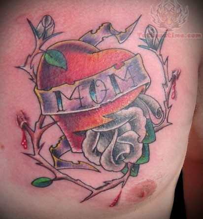Mom Heart With Blood Tattoo