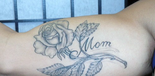 Mom Rose Tattoo On Biceps