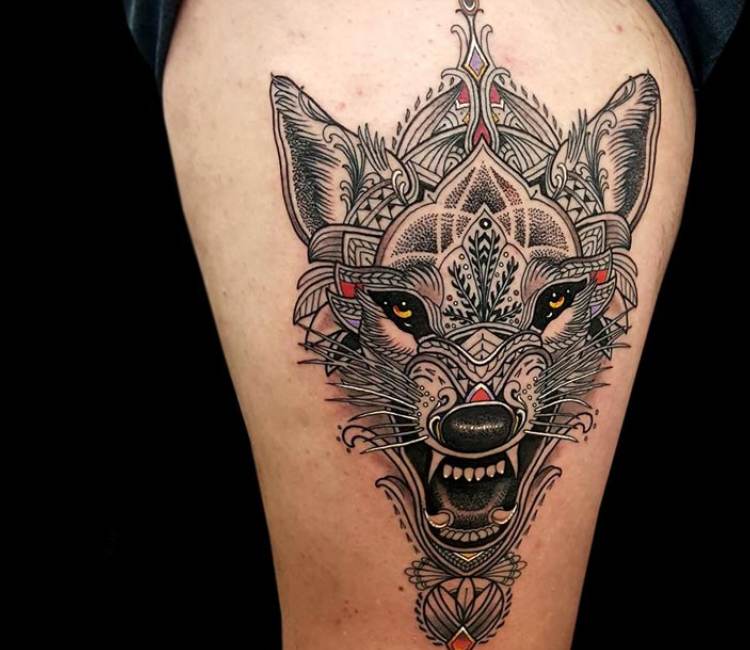 Mosaic Angry Wolf Tattoo