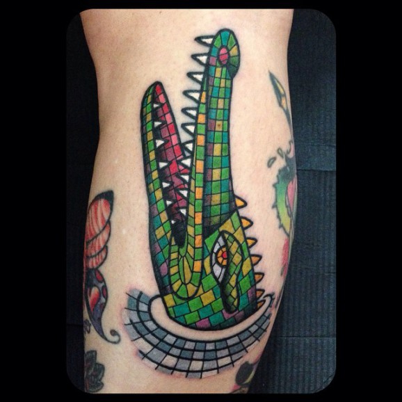 Mosaic Crocodile With Water Tattoo