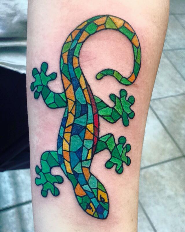 Mosaic Lizard Tattoo By Pete Farell