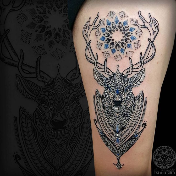 Mosaic Mandala Flower With Deer Tattoo