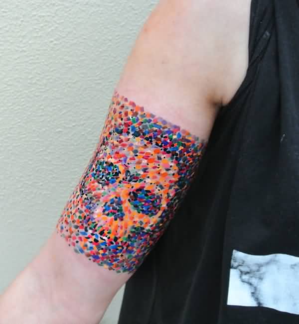 Mosaic Skull Biceps Band Tattoo