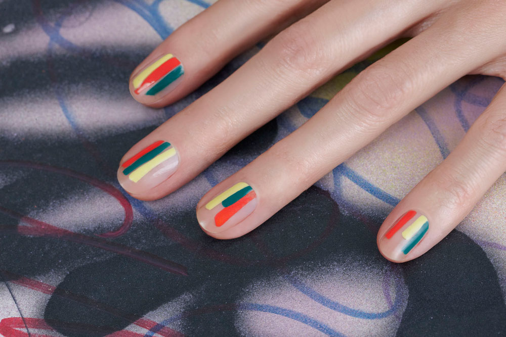 Neon Bold Stripes Negative Space Nail Art