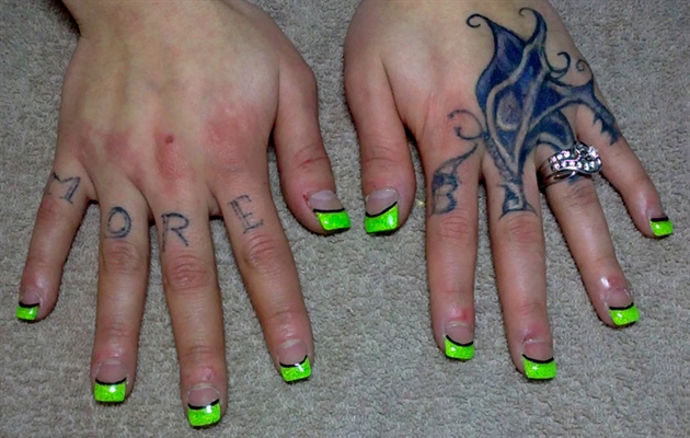 Neon Green French Tip Nail Art.