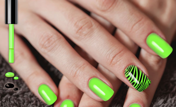 Neon Green Zebra Print Nail Art