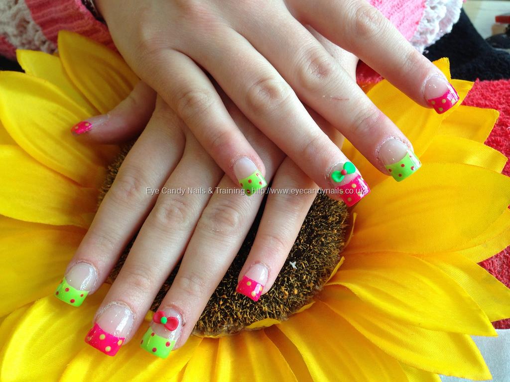 Neon Pink And Green French Tip Nail Art