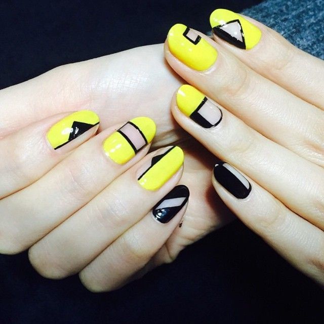 Neon Yellow And Black Negative Space Nail Art