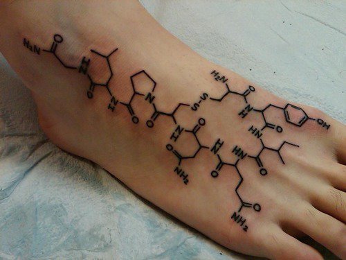 Nice Black Chemistry Molecule Equation Tattoo On Foot