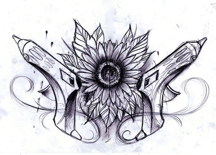 Nice Flower With Glue Guns Tattoo Stencil