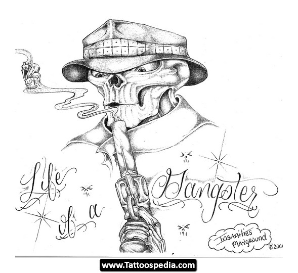 Nice Gangsta Skeleton Tattoo Design.