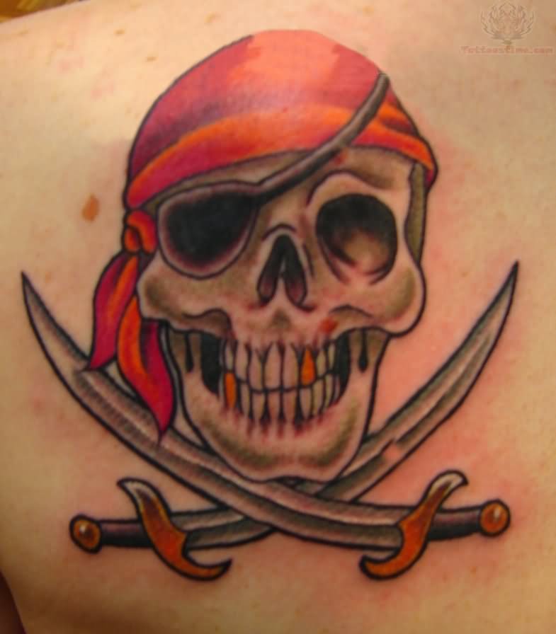 Nice Gangster Jolly Roger Tattoo On Back
